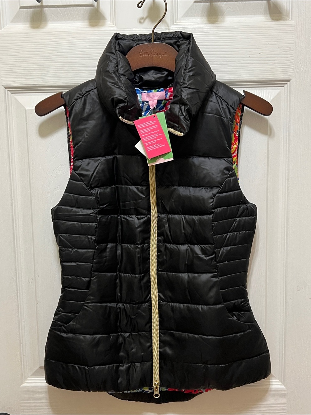 NWT Lilly Pulitzer Black Allie Packable Puffer Vest